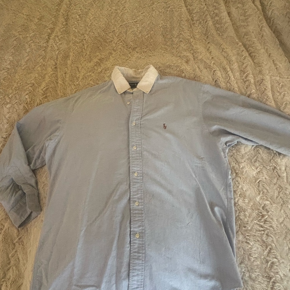 Men's Polo Ralph Lauren Blue Shirt with White Collar 16.5/35